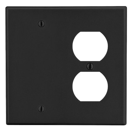 Hubbell Wiring Device-Kellems Wallplate, 2-Gang, 1) Duplex 1) Box Mount Blank, Black P138BK